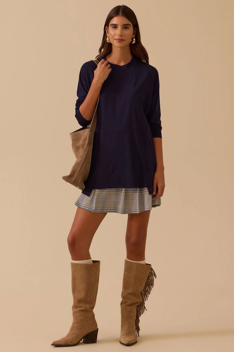 Seçil Kadın Sıfır Yaka Basic Tunik 1025 Lacivert - Seçil