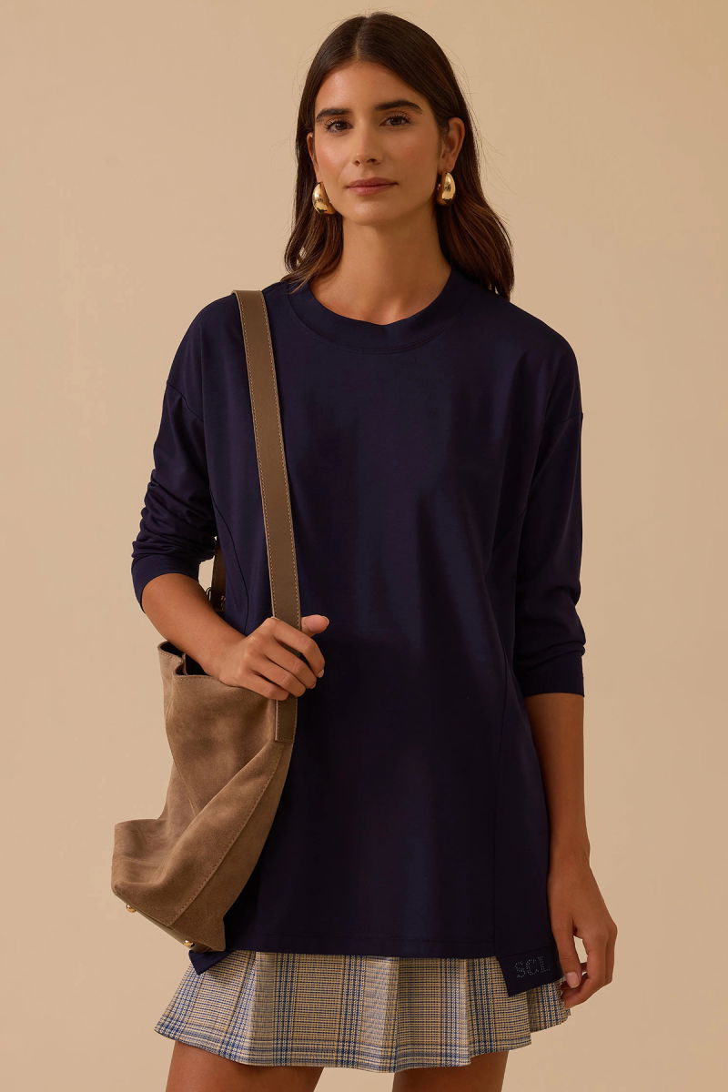 Seçil Kadın Sıfır Yaka Basic Tunik 1025 Lacivert - 2