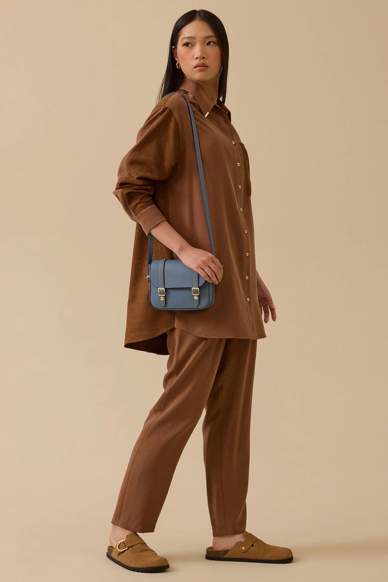 Seçil Kadın Süet Cep Detaylı Düğmeli Gömlek 1009 Kahverengi - 3