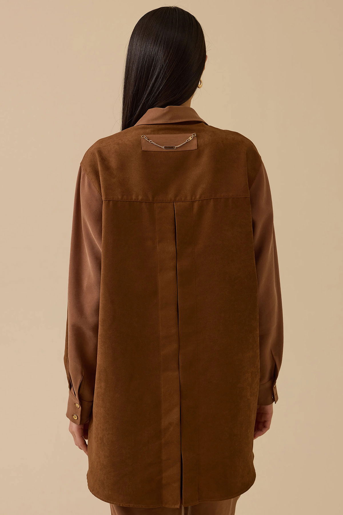 Seçil Kadın Süet Cep Detaylı Düğmeli Gömlek 1009 Kahverengi - 5