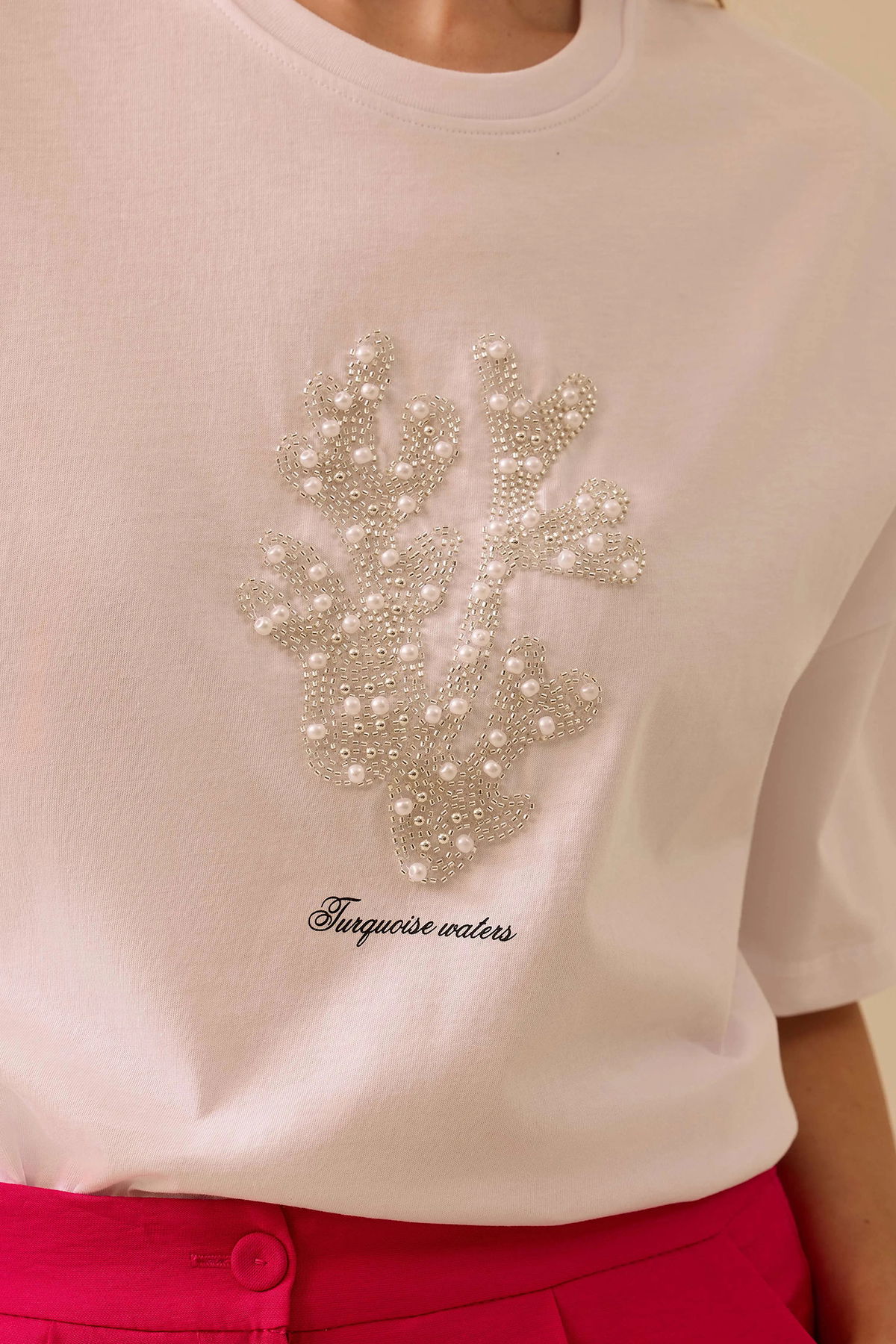 Seçil Kadın Taş Detaylı Baskılı T-Shirt 0014 Beyaz - 2