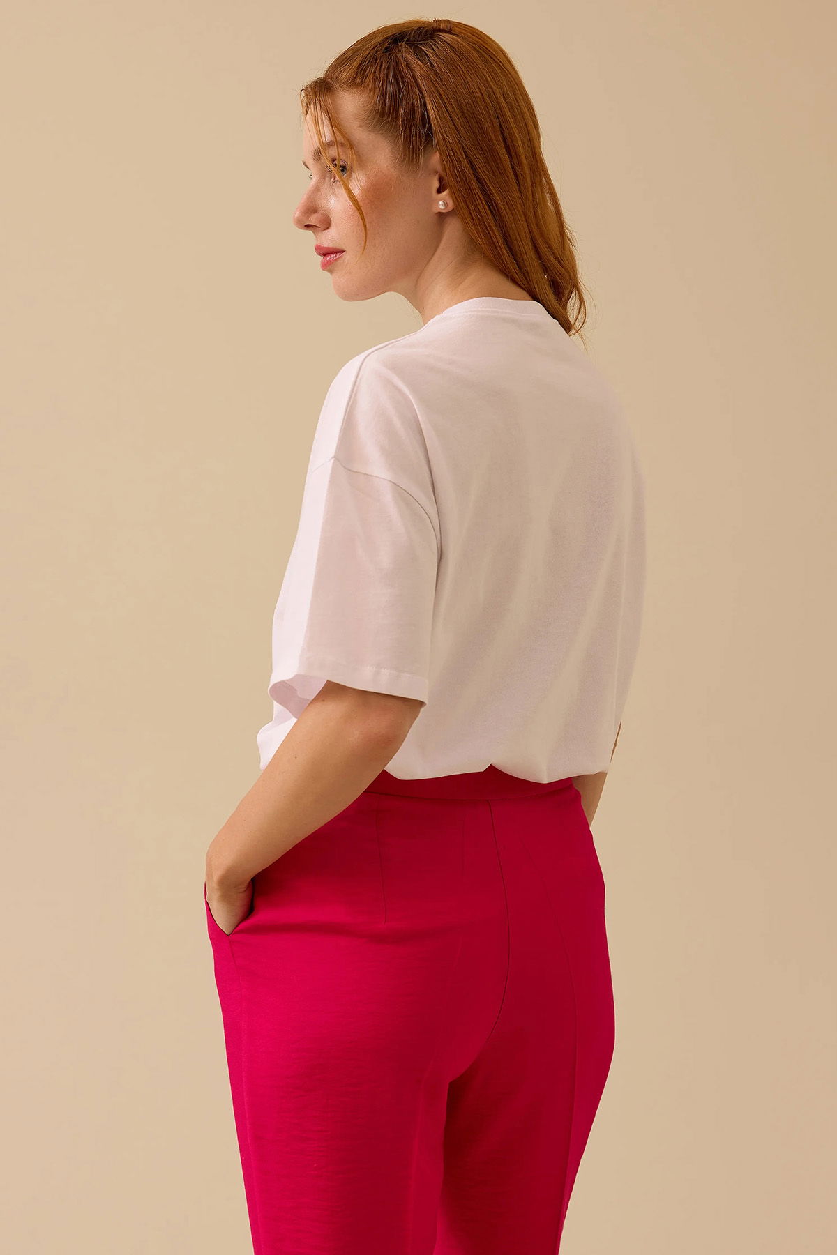 Seçil Kadın Taş Detaylı Baskılı T-Shirt 0014 Beyaz - 3