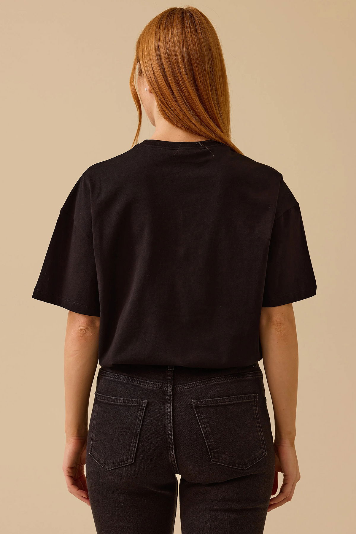 Seçil Kadın Taş Detaylı Baskılı T-Shirt 0014 Siyah - 4
