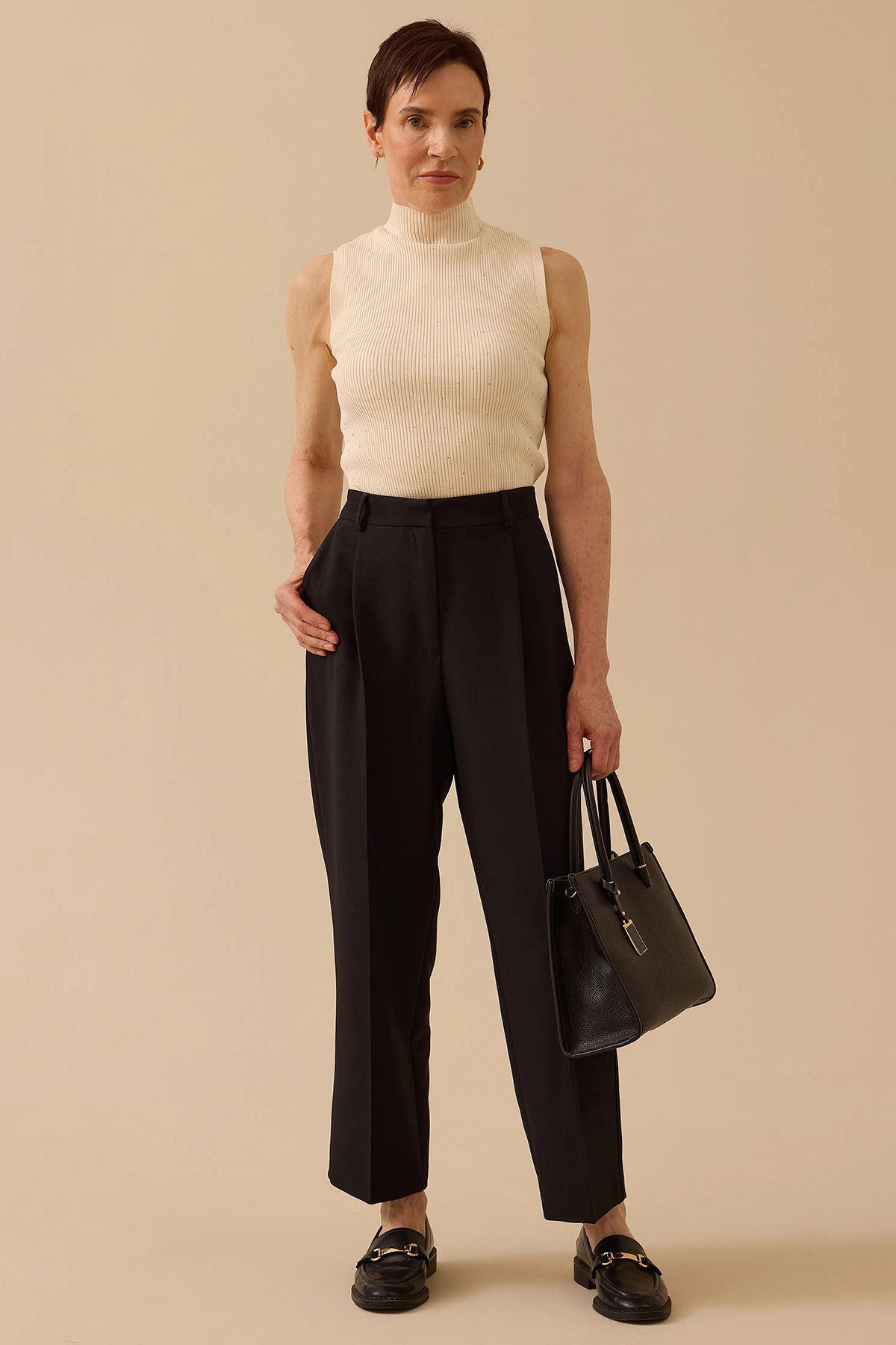 Seçil Kadın Taş Detaylı Triko Kolsuz Bluz 0027 Ekru - 2