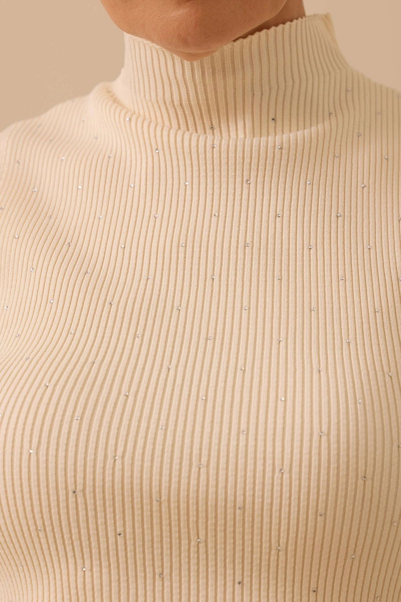 Seçil Kadın Taş Detaylı Triko Kolsuz Bluz 0027 Ekru - 3