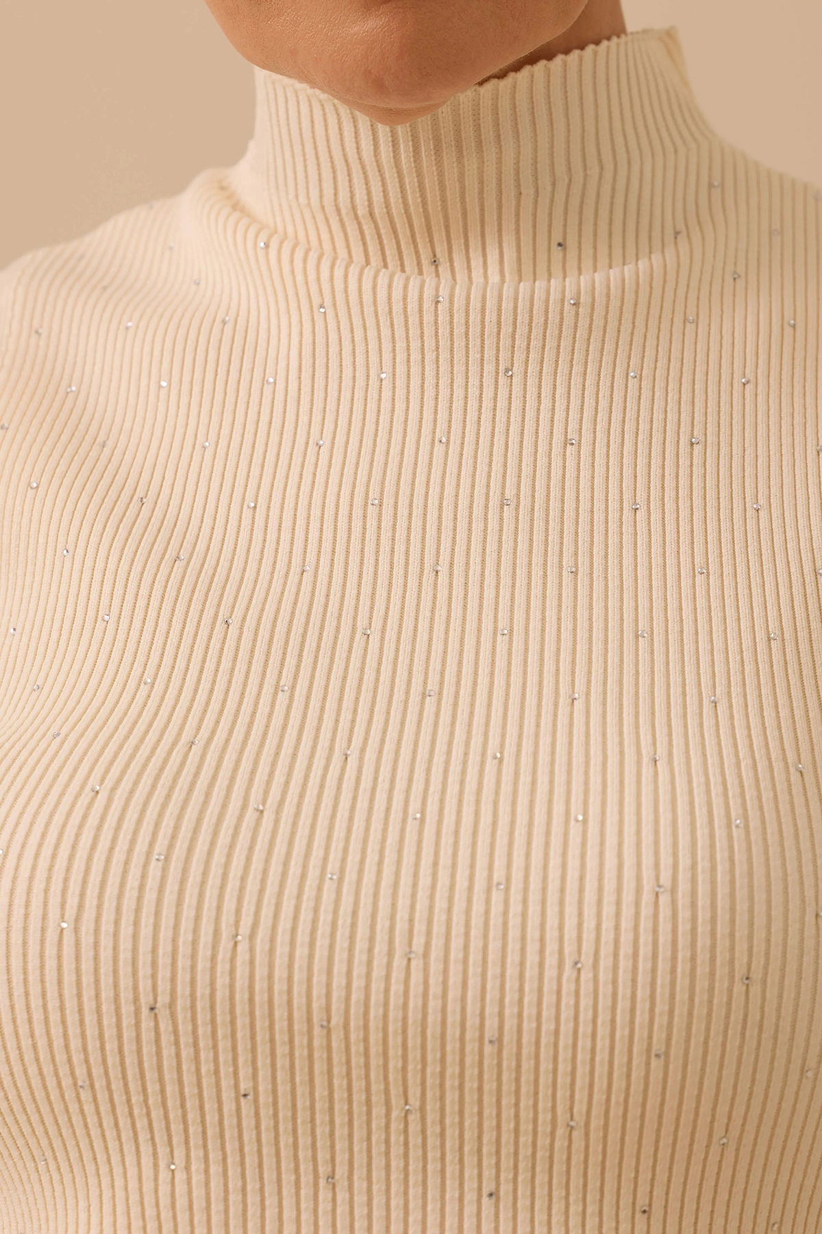 Seçil Kadın Taş Detaylı Triko Kolsuz Bluz 0027 Ekru - 3