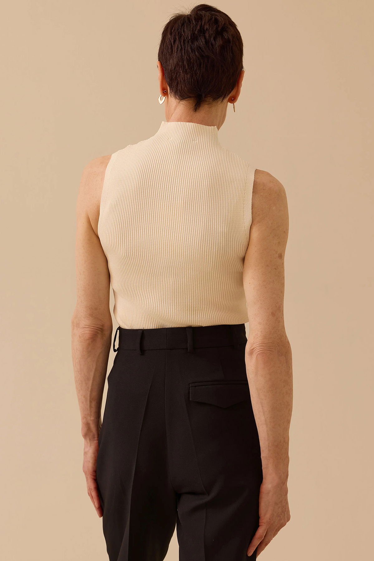 Seçil Kadın Taş Detaylı Triko Kolsuz Bluz 0027 Ekru - 4