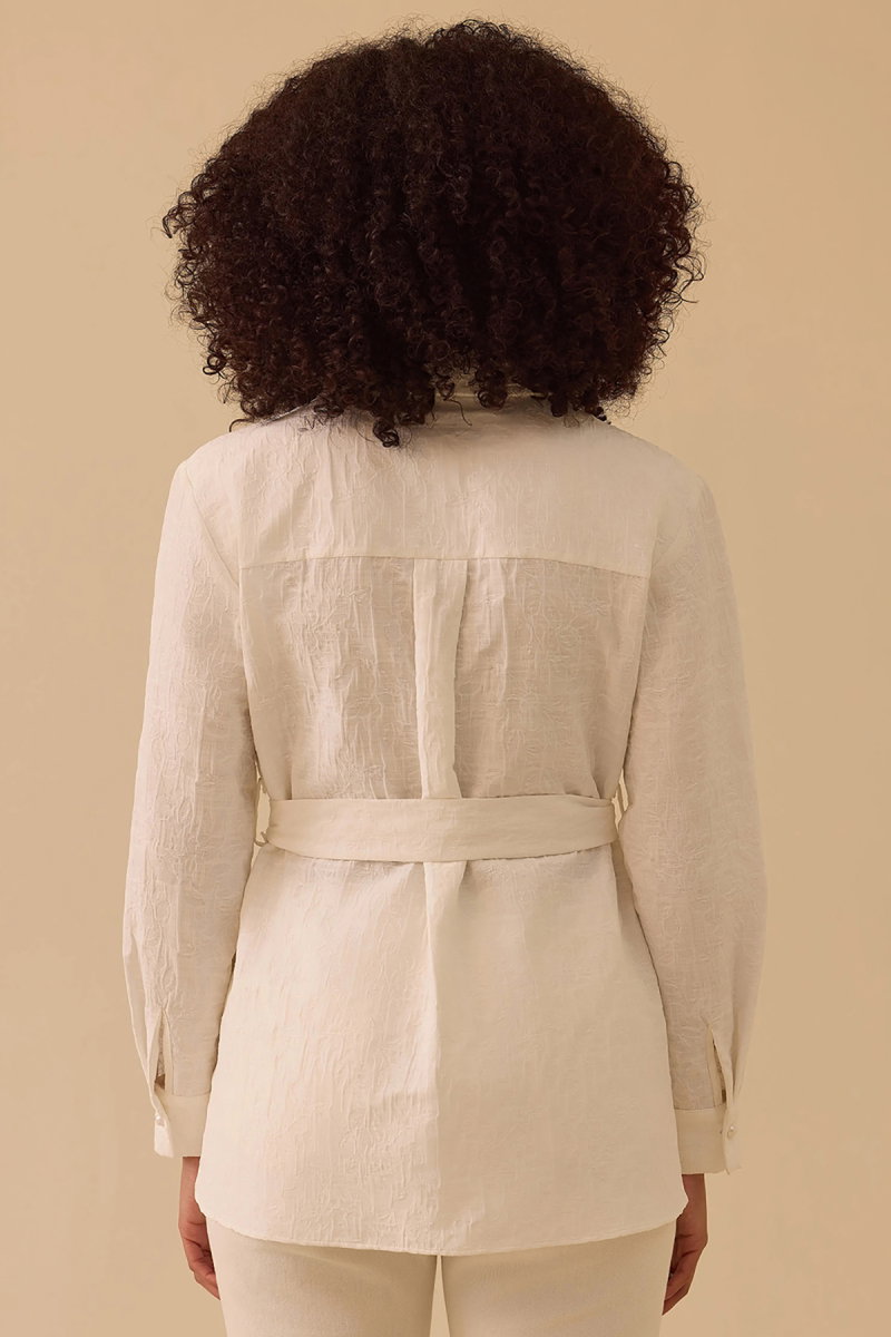 Seçil Kadın Taşlı Kuşak Detaylı Cepli Gömlek 0006 Beyaz - 4