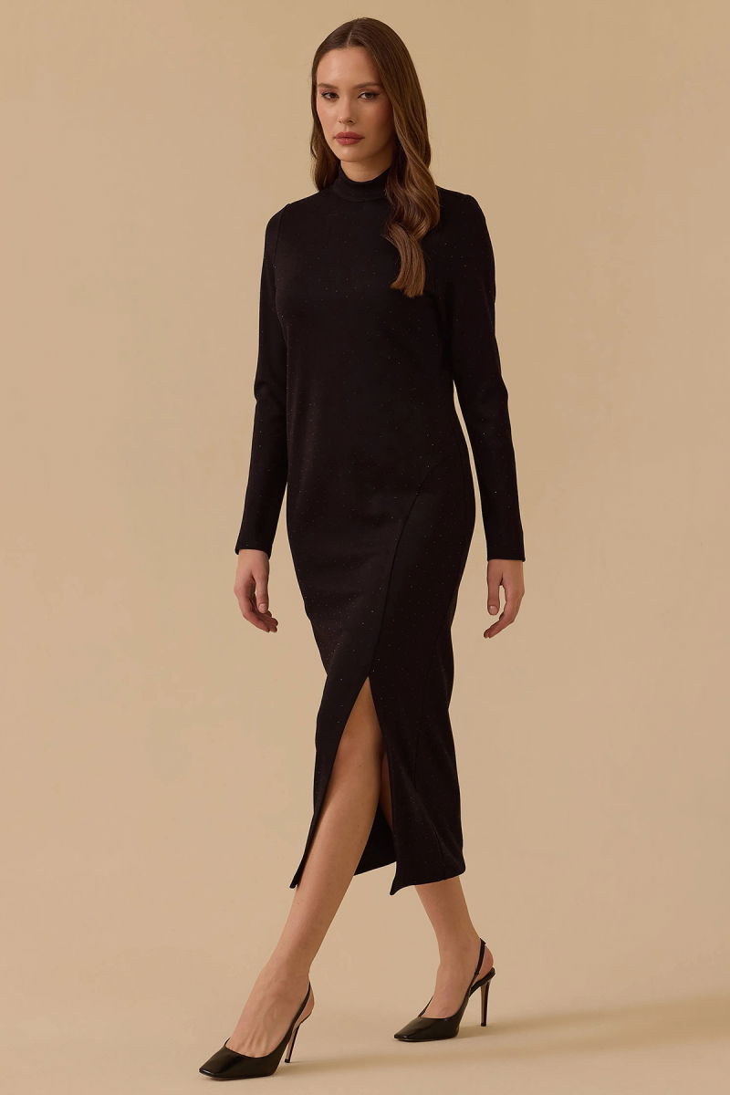 Seçil Kadın Taşlı Yırtmaç Detaylı Elbise 0017 Siyah - Seçil