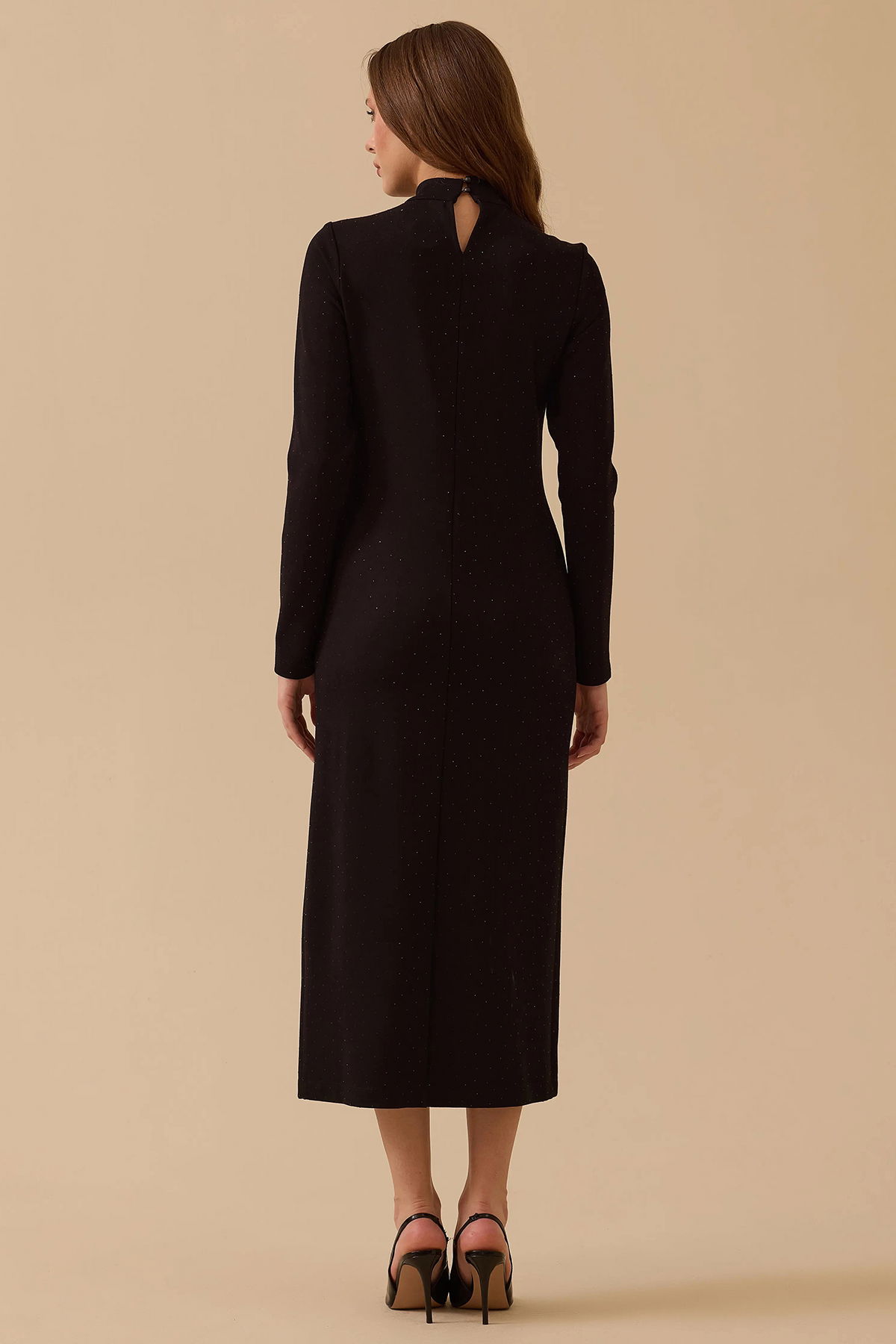 Seçil Kadın Taşlı Yırtmaç Detaylı Elbise 0017 Siyah - 4