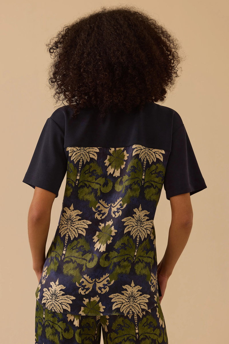 Seçil Kadın Tropik Desen Yuvarlak Yaka T-Shirt 0003 Lacivert - 3
