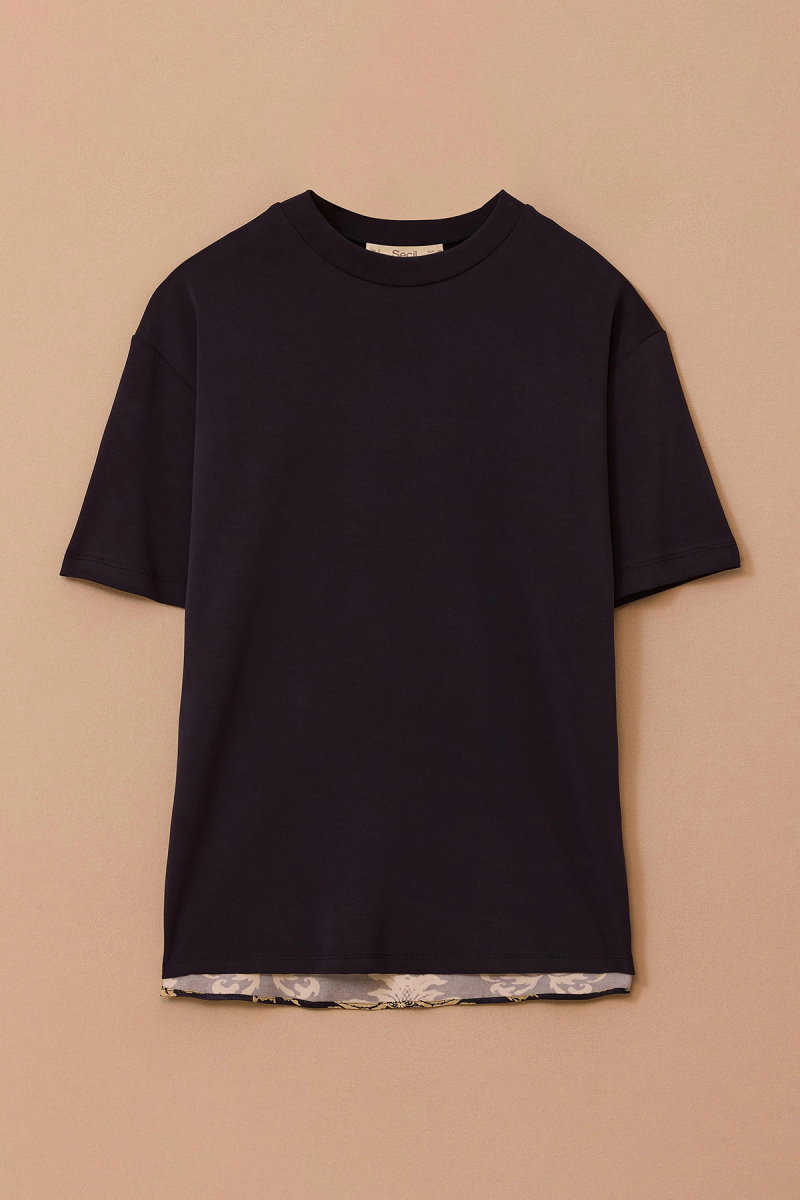 Seçil Kadın Tropik Desen Yuvarlak Yaka T-Shirt 0003 Lacivert - 4