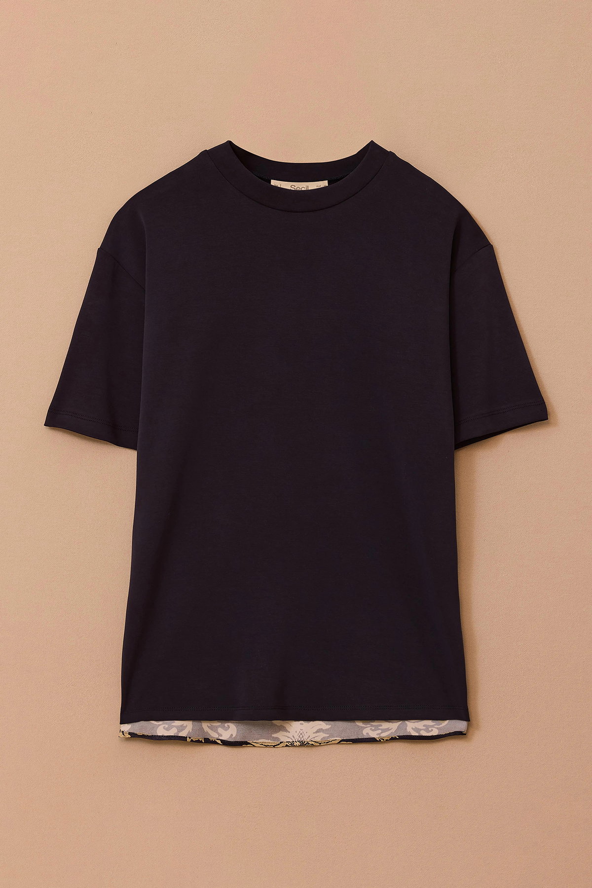 Seçil Kadın Tropik Desen Yuvarlak Yaka T-Shirt 0003 Lacivert - 4