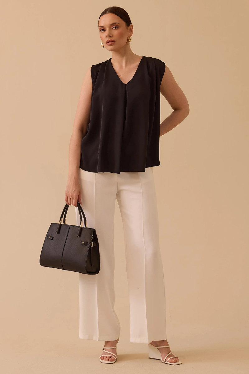 Seçil Kadın V Yaka Kolsuz Bluz 0008 Siyah - Seçil