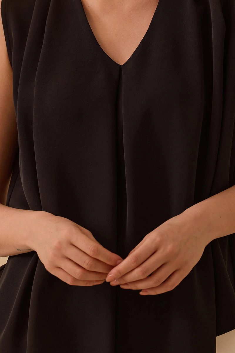 Seçil Kadın V Yaka Kolsuz Bluz 0008 Siyah - 3