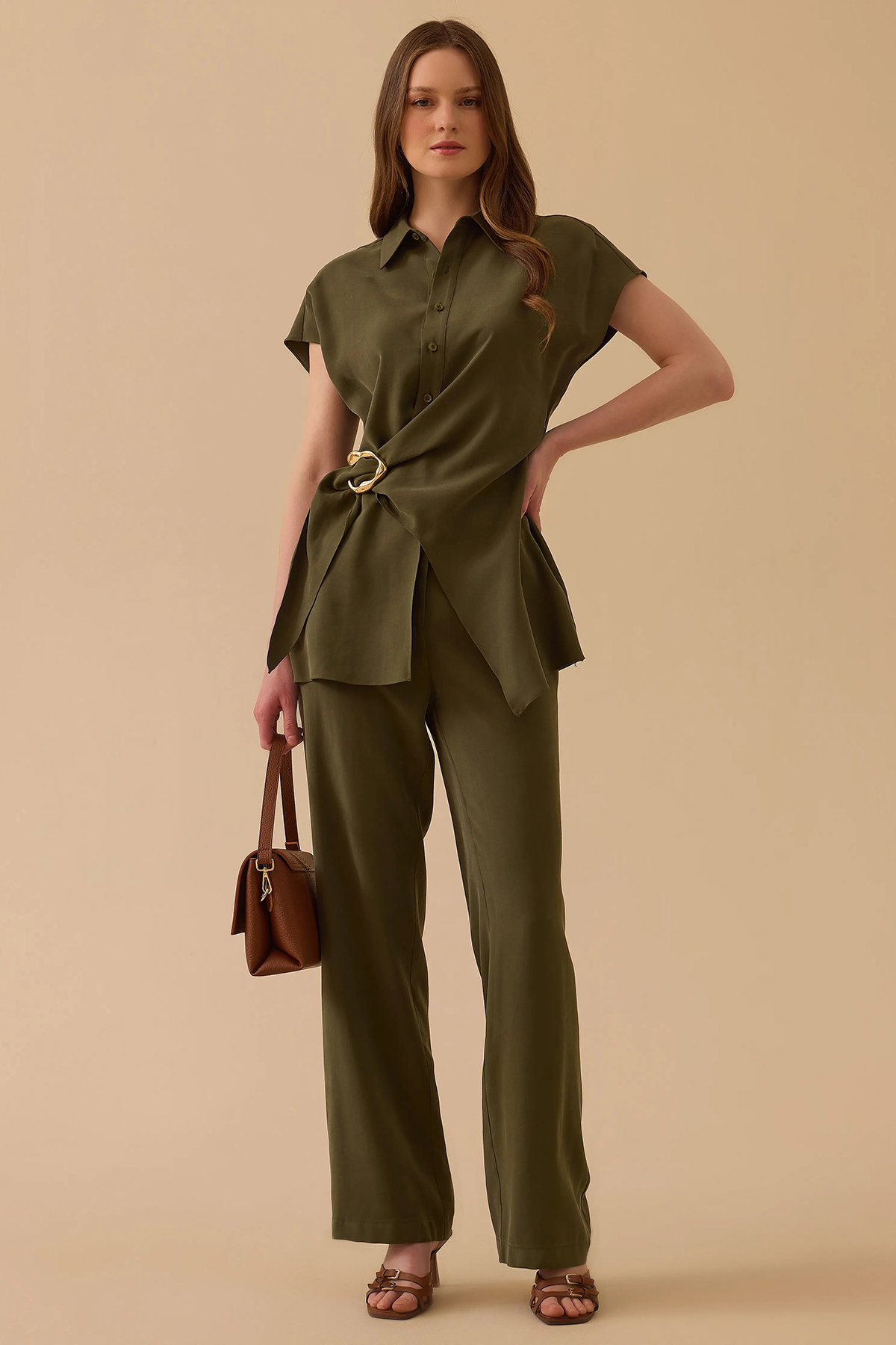 Seçil Kadın Yüksek Bel Tam Boy Pantolon 0005 Haki - 1