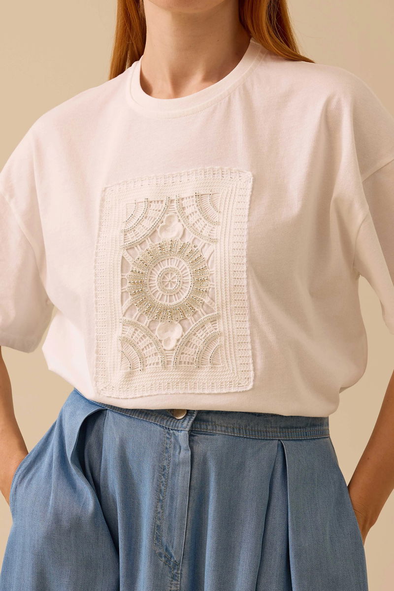 Seçil Kadın Yuvarlak Yaka Motif Detaylı T-Shirt 0013 Beyaz - 3