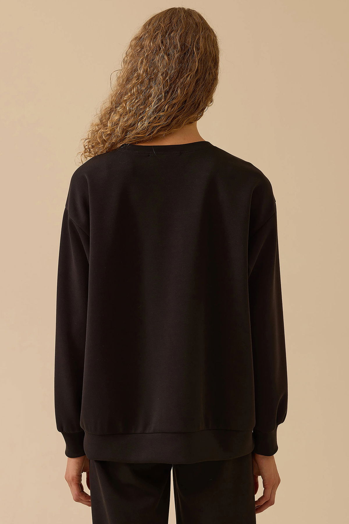 Seçil Kadın Yuvarlak Yaka Taşlı Sweatshirt 0001 Siyah - 4