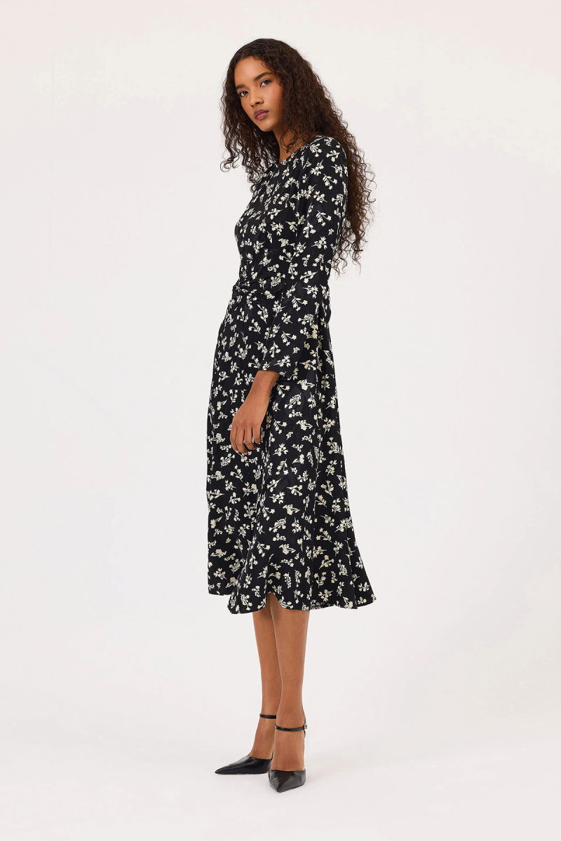 Seçil Kadın Yuvarlak Yaka Uzun Kollu Midi Boy Elbise 0004 Siyah - 2