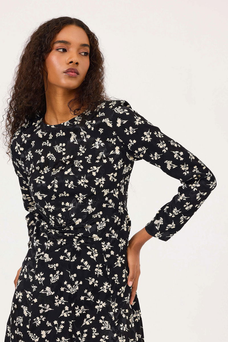 Seçil Kadın Yuvarlak Yaka Uzun Kollu Midi Boy Elbise 0004 Siyah - 3