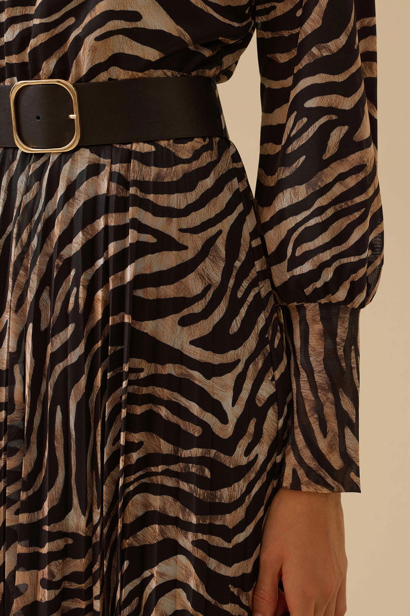 Seçil Kadın Zebra Desenli Kemerli Elbise 0016 Siyah - 4