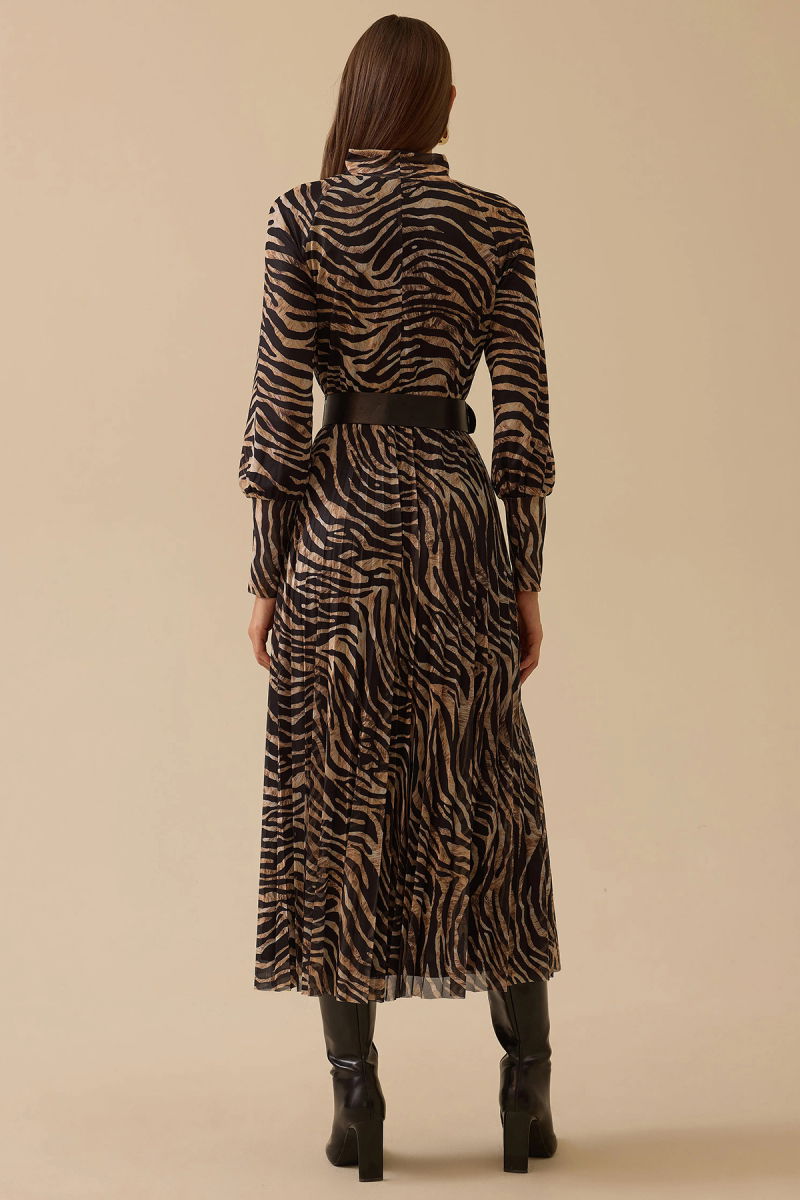 Seçil Kadın Zebra Desenli Kemerli Elbise 0016 Siyah - 5