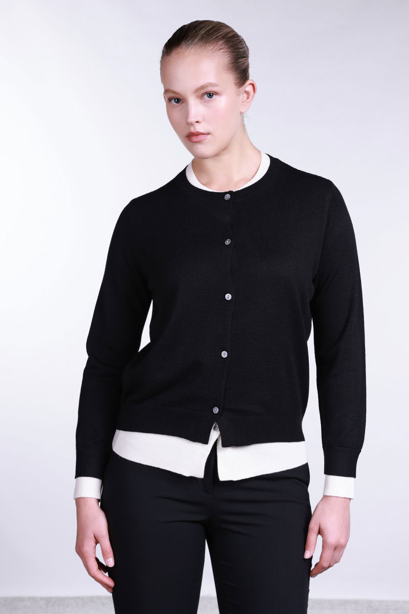 Sempre Kadın Bisiklet Yaka Düğmeli Yün Hırka 2738 Siyah - Sempre