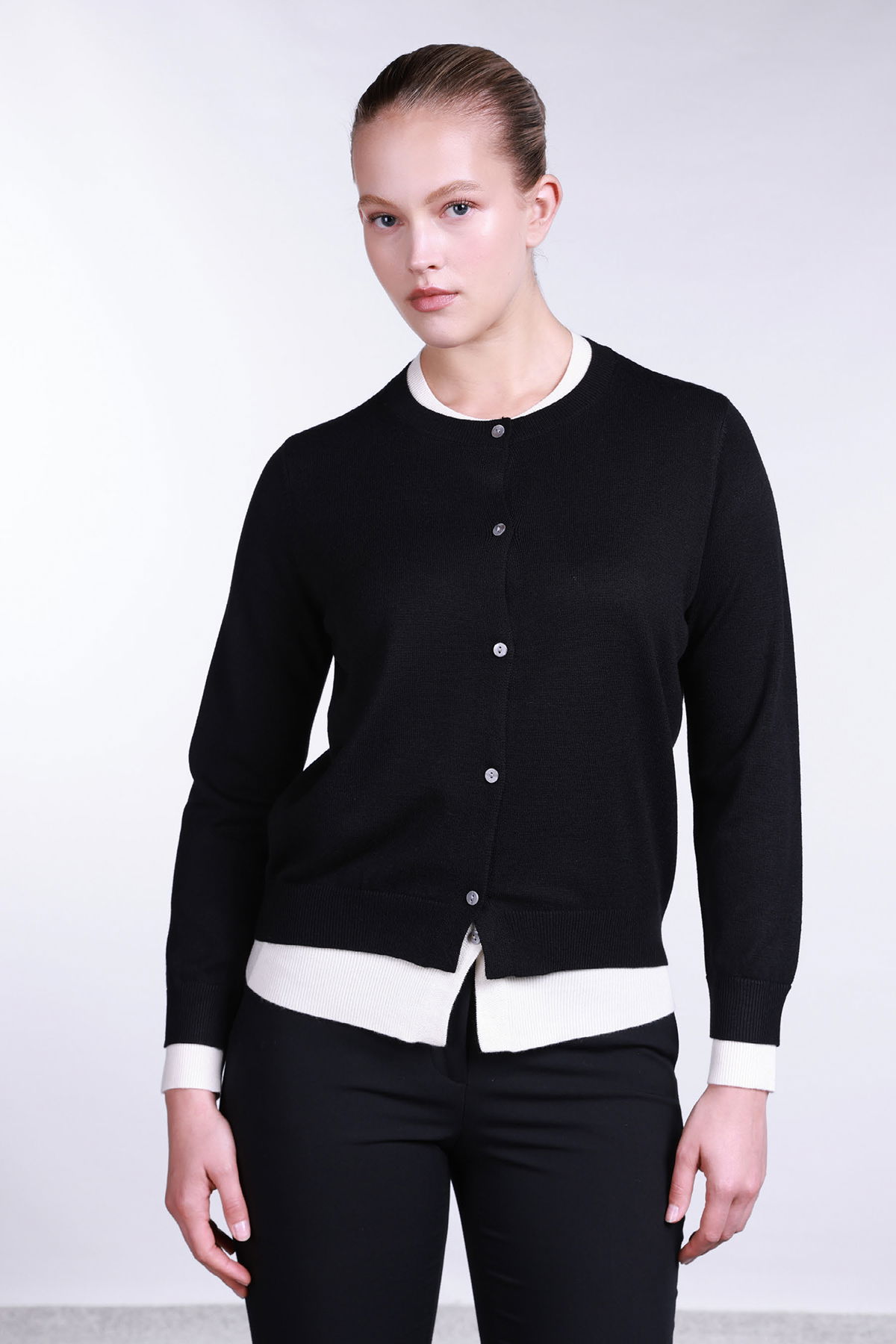 Sempre Kadın Bisiklet Yaka Düğmeli Yün Hırka 2738 Siyah - 1