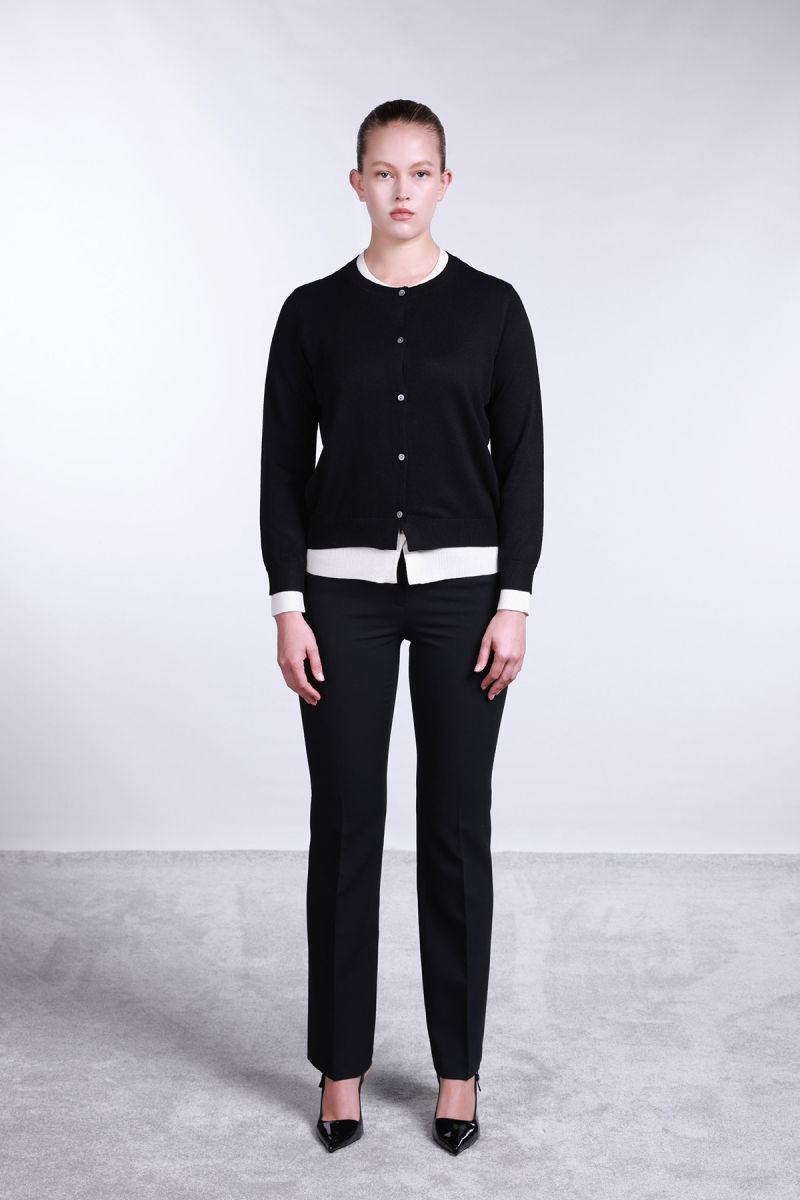 Sempre Kadın Bisiklet Yaka Düğmeli Yün Hırka 2738 Siyah - 2