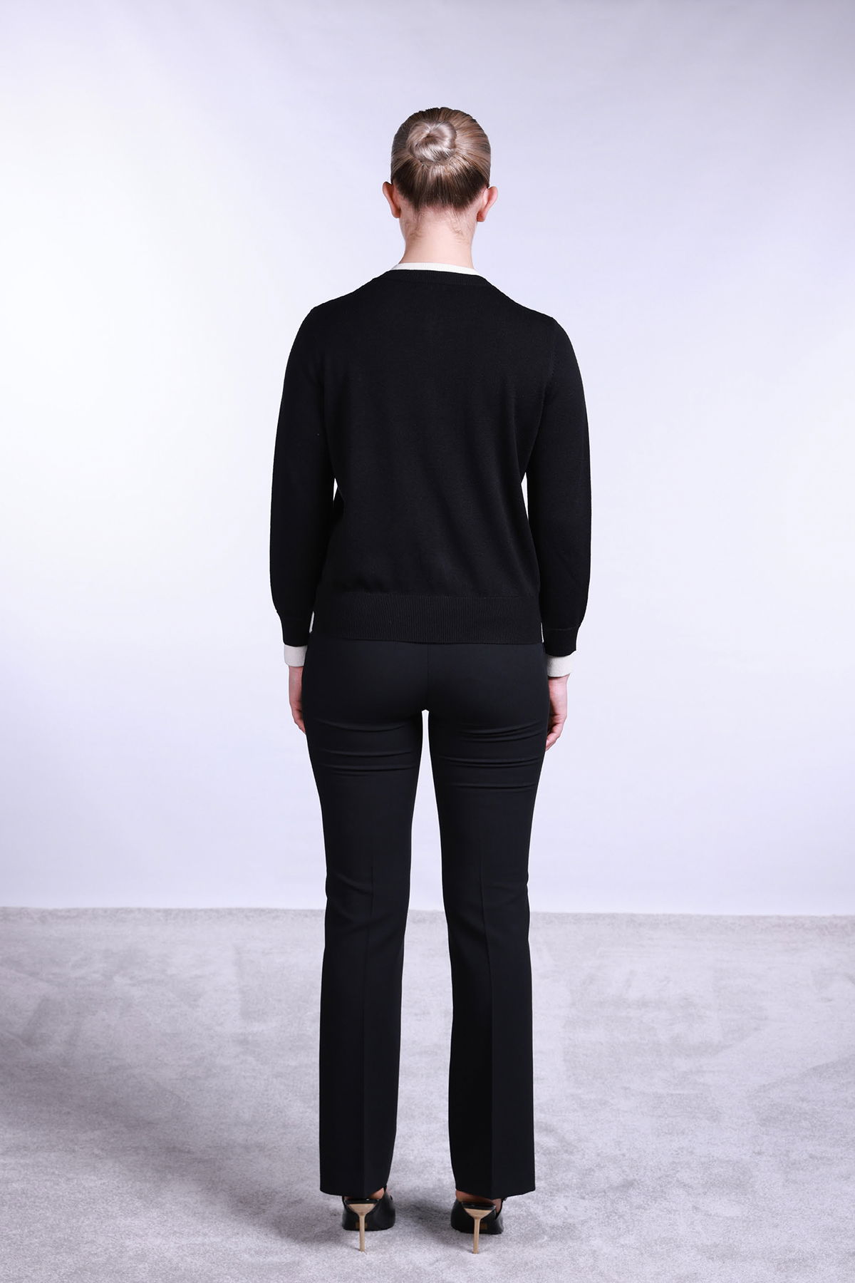 Sempre Kadın Bisiklet Yaka Düğmeli Yün Hırka 2738 Siyah - 3