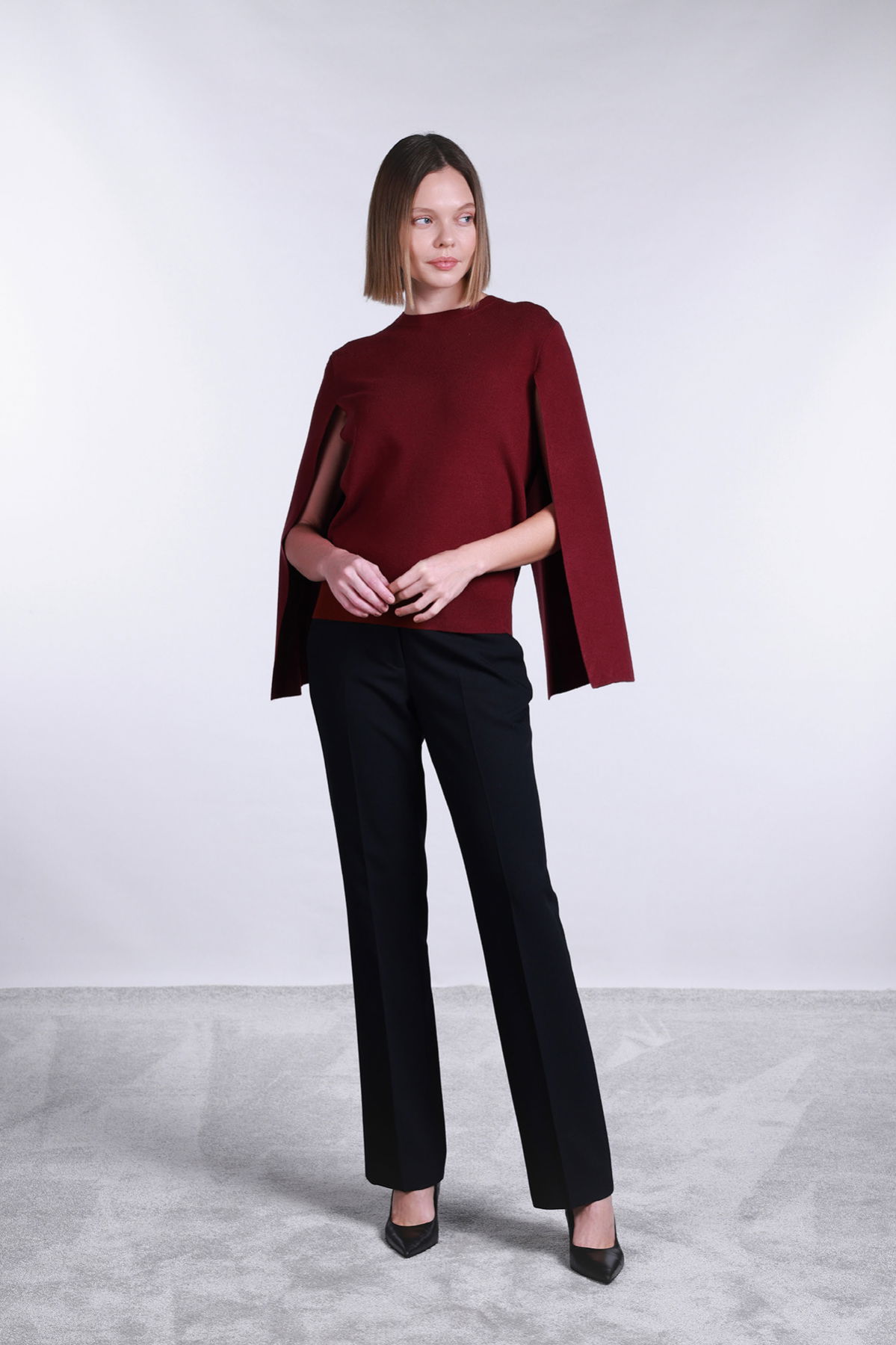 Sempre Kadın Bisiklet Yaka Pelerin Detaylı Kazak 2775 Bordo - 2