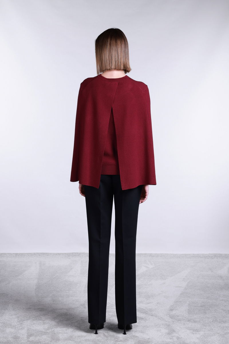 Sempre Kadın Bisiklet Yaka Pelerin Detaylı Kazak 2775 Bordo - 3