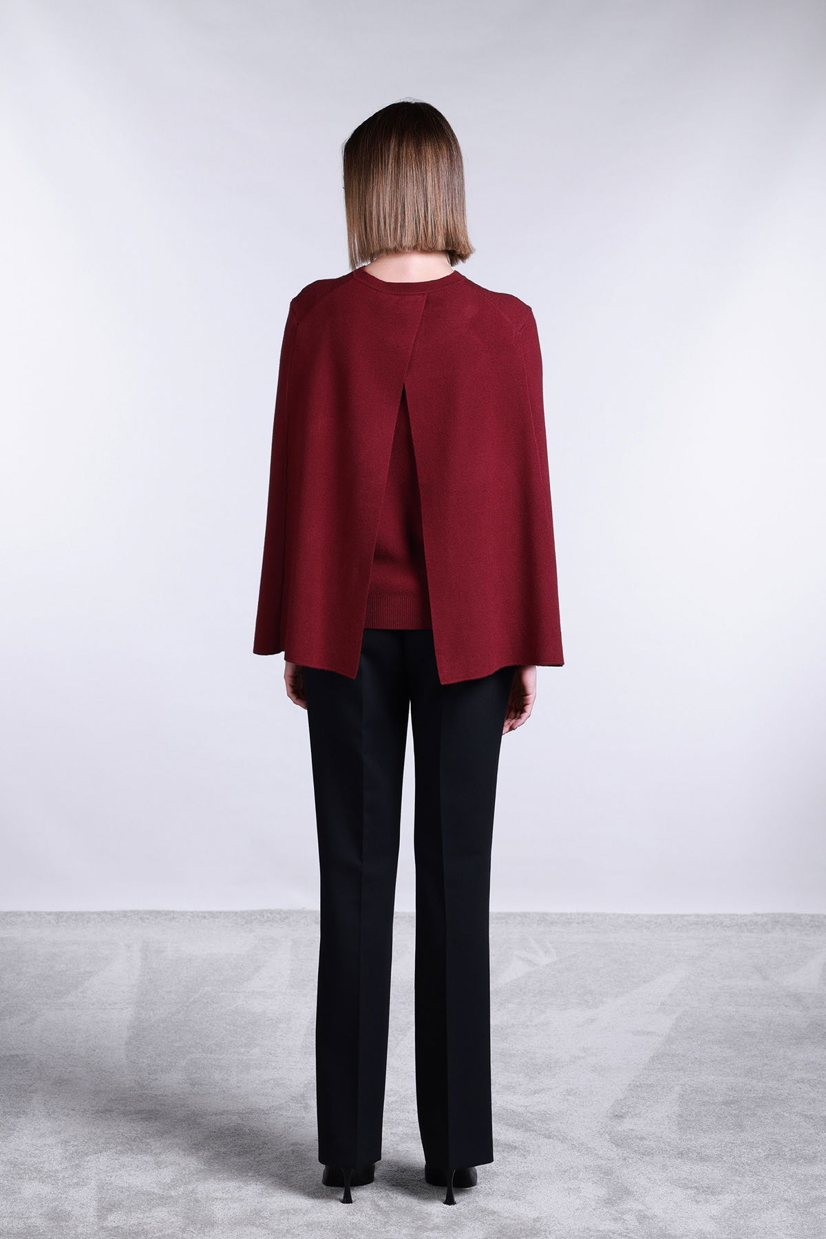 Sempre Kadın Bisiklet Yaka Pelerin Detaylı Kazak 2775 Bordo - 3