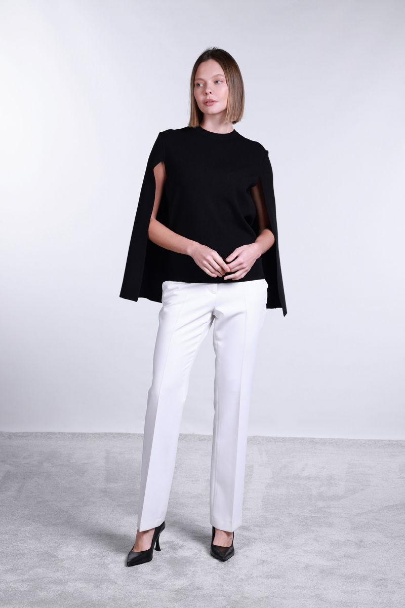 Sempre Kadın Bisiklet Yaka Pelerin Detaylı Kazak 2775 Siyah - 2