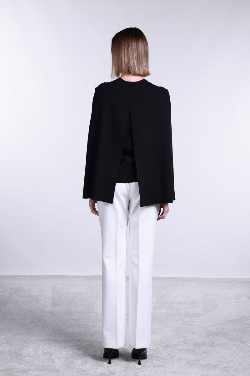 Sempre Kadın Bisiklet Yaka Pelerin Detaylı Kazak 2775 Siyah - 3