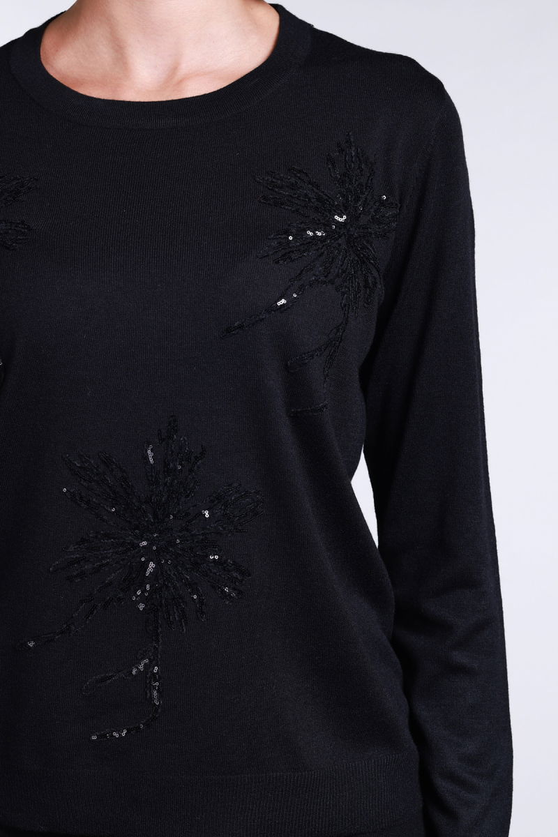 Sempre Kadın Bisiklet Yaka Pul İşlemeli Yün Kazak 2765 Siyah - 3