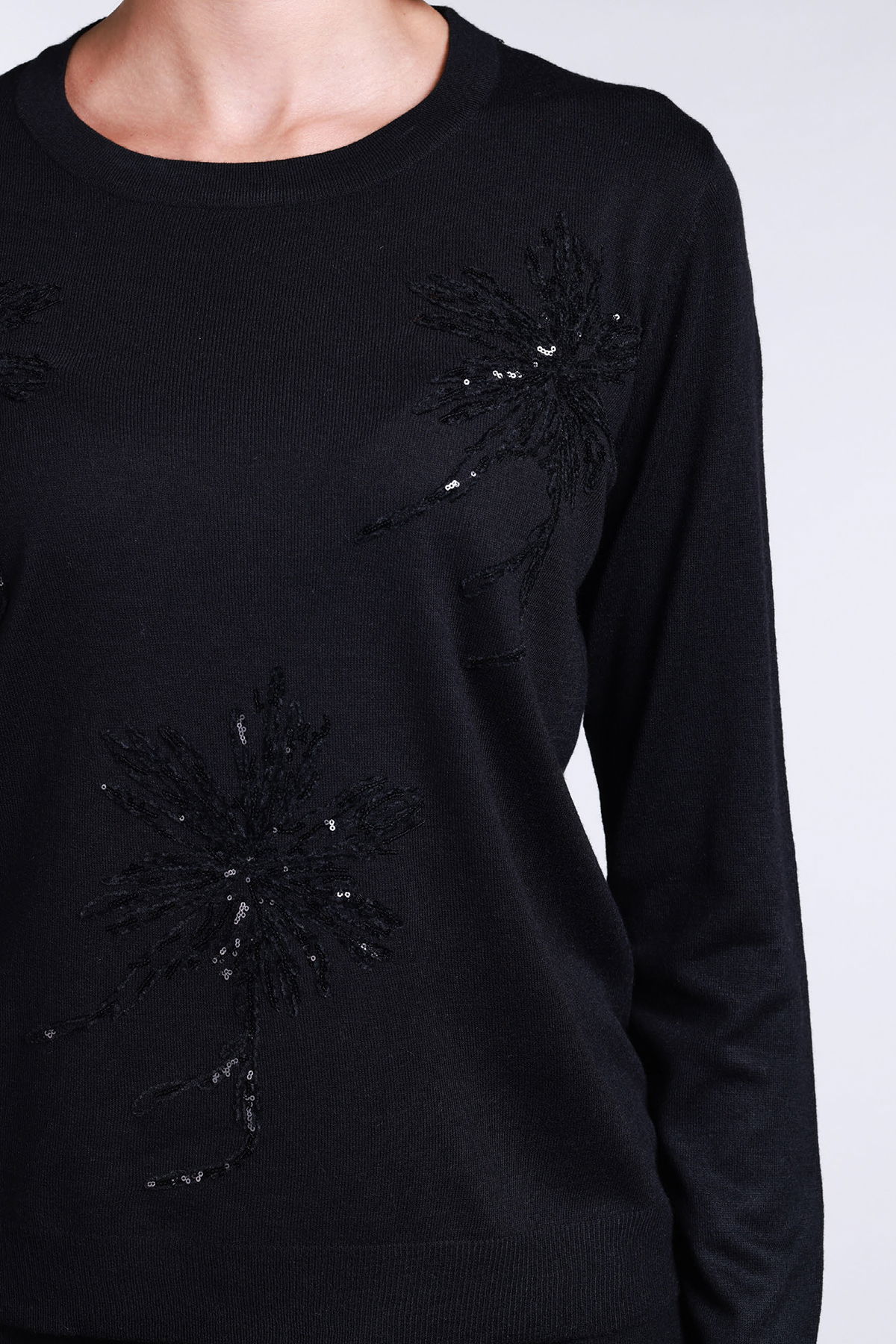 Sempre Kadın Bisiklet Yaka Pul İşlemeli Yün Kazak 2765 Siyah - 3