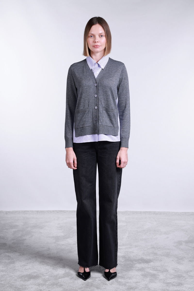 Sempre Kadın İç Gömlek Detaylı Yünlü Hırka 2725 Gri - 2