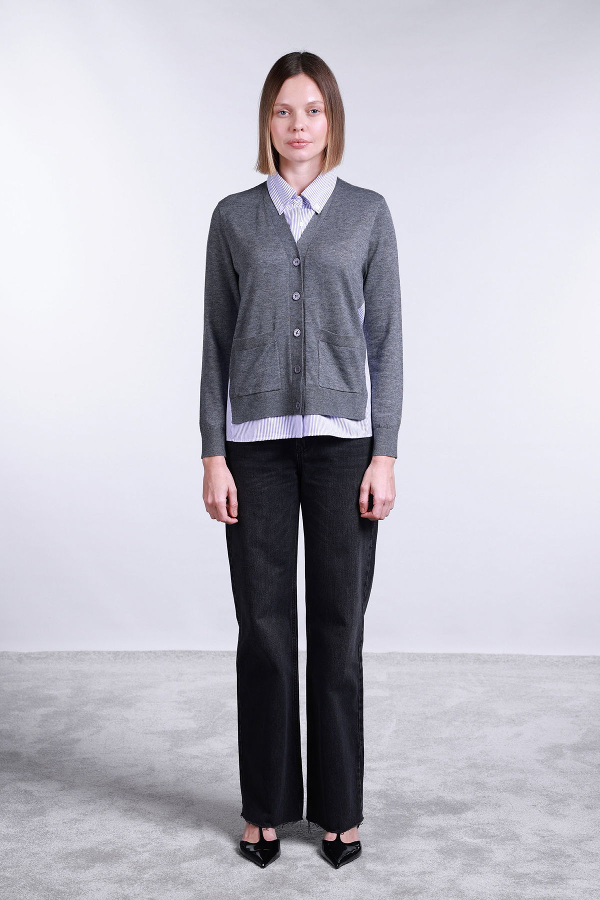 Sempre Kadın İç Gömlek Detaylı Yünlü Hırka 2725 Gri - 2