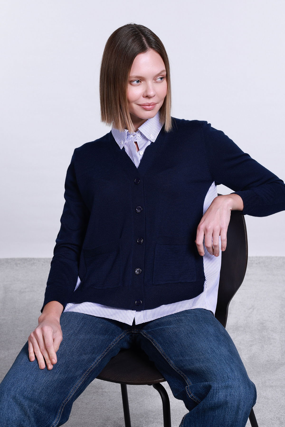 Sempre Kadın İç Gömlek Detaylı Yünlü Hırka 2725 Lacivert - 1