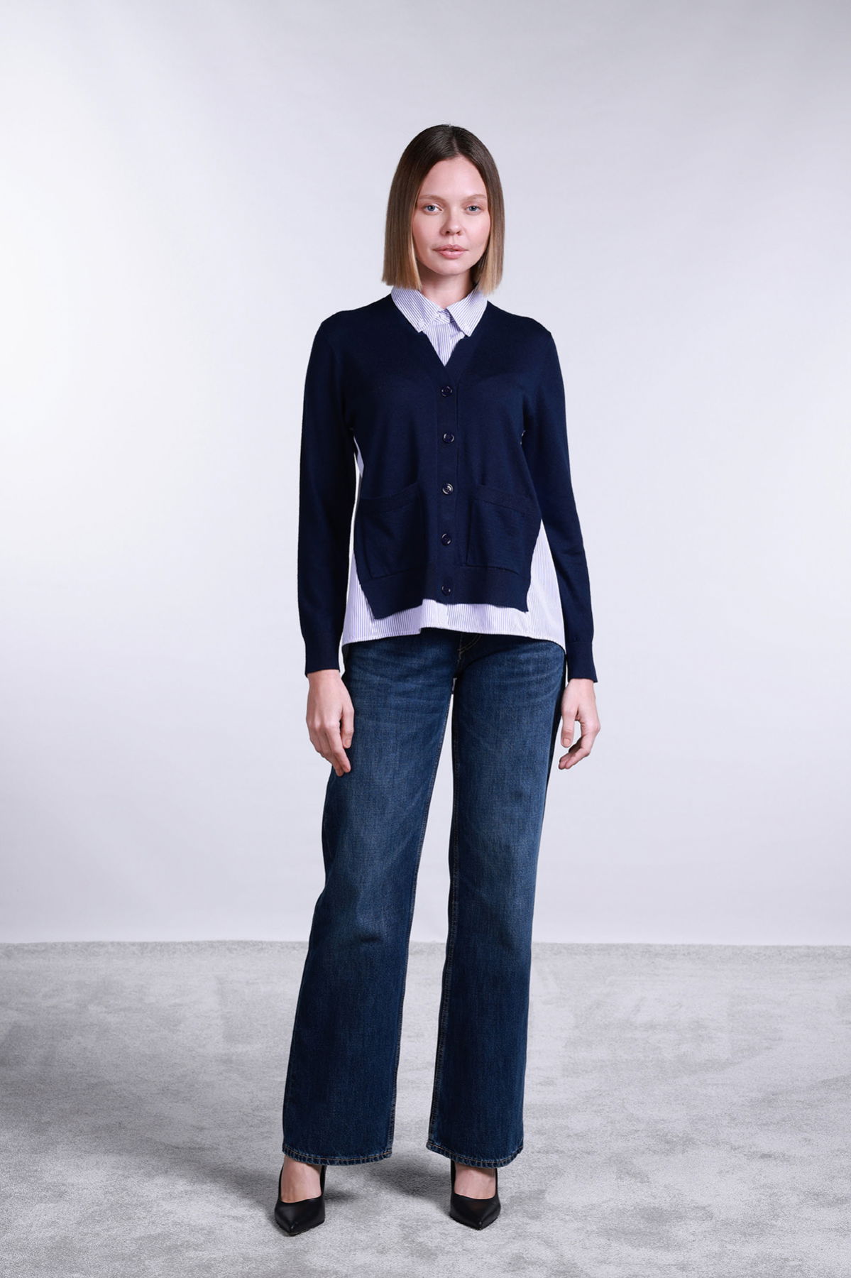 Sempre Kadın İç Gömlek Detaylı Yünlü Hırka 2725 Lacivert - 2