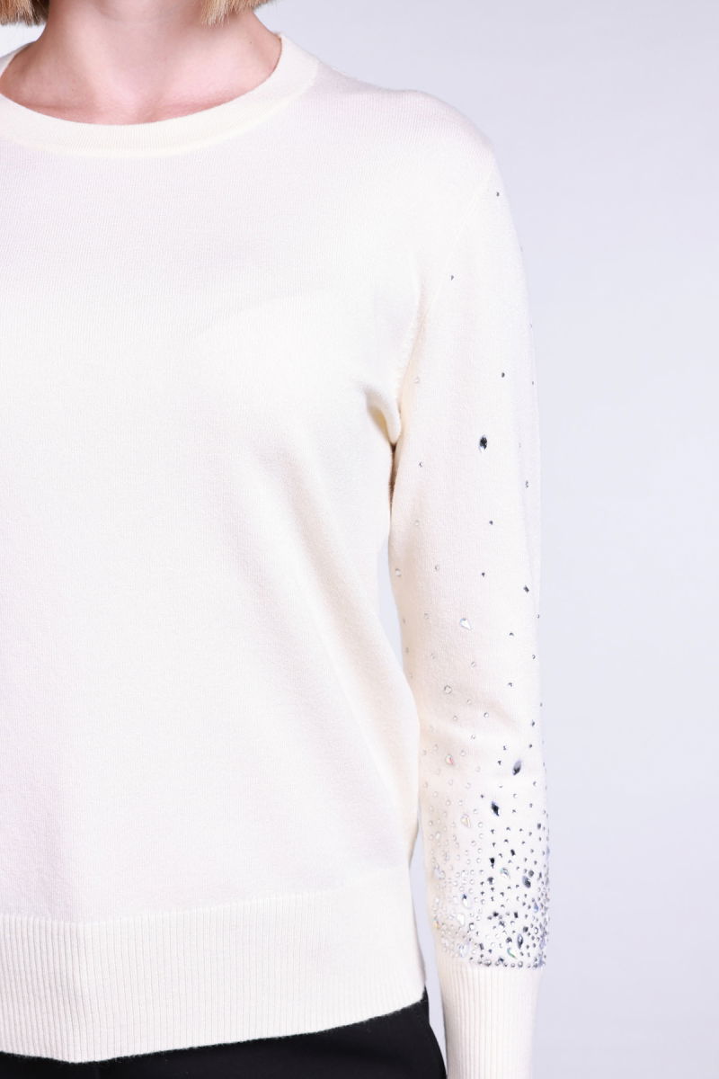 Sempre Kadın Kolları Taş Detaylı Bisiklet Yaka Kazak 2704 Fildişi - 3