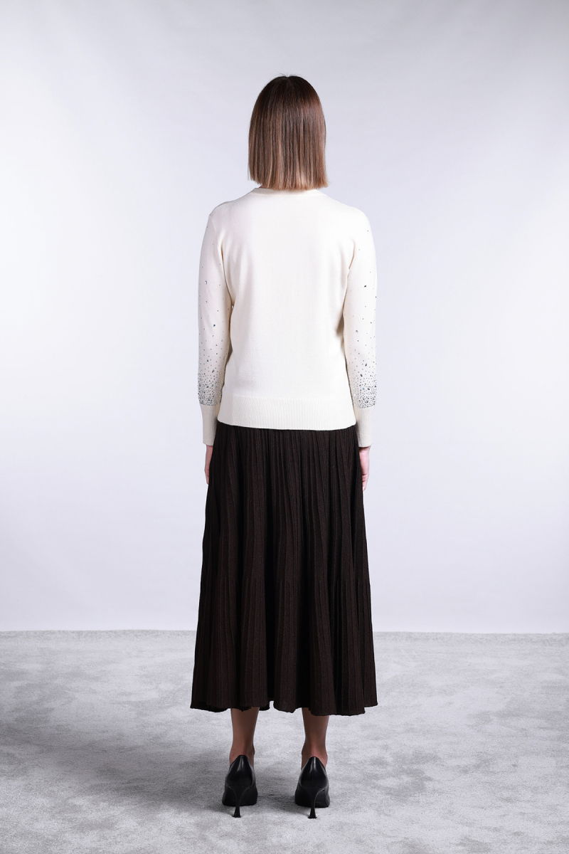 Sempre Kadın Kolları Taş Detaylı Bisiklet Yaka Kazak 2704 Fildişi - 4