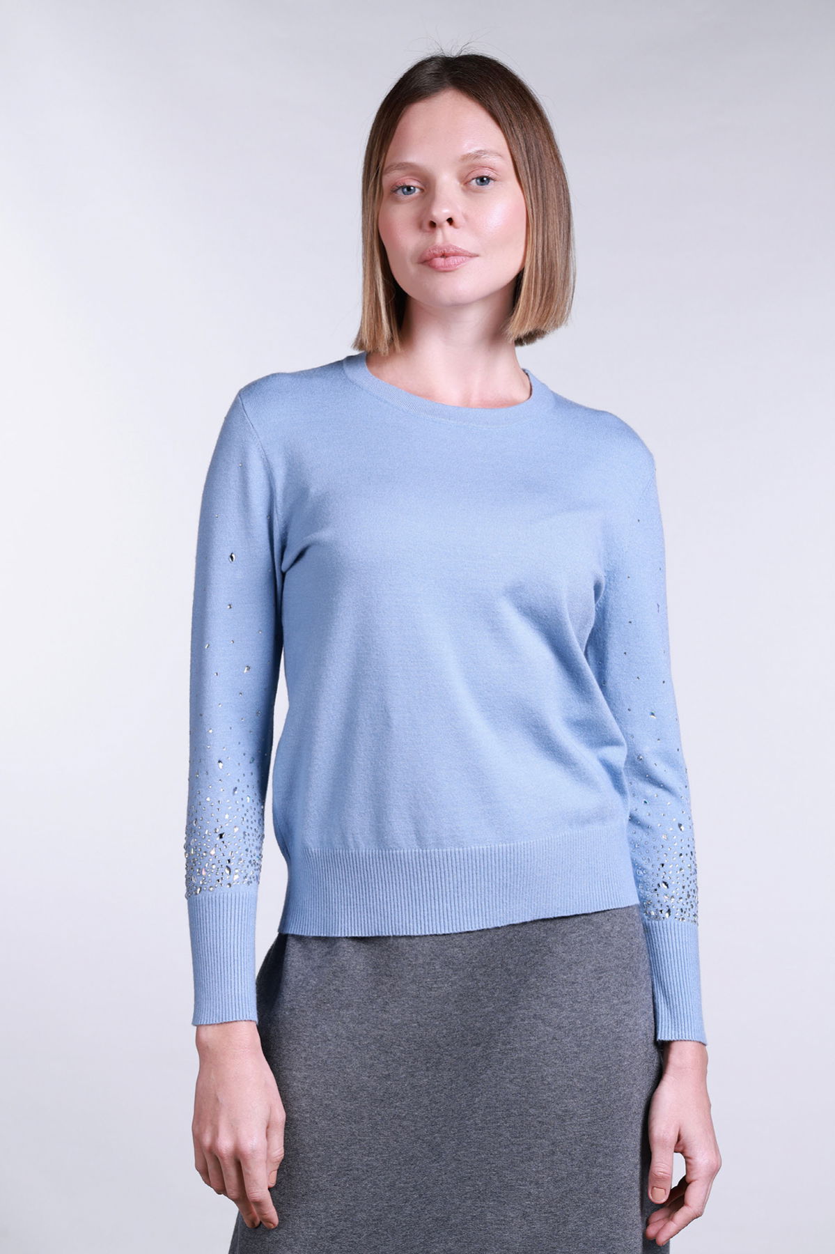 Sempre Kadın Kolları Taş Detaylı Bisiklet Yaka Kazak 2704 Mavi - 1