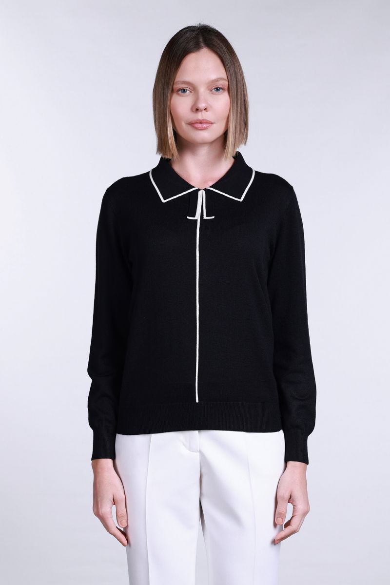 Sempre Kadın Polo Yaka Uzun Kollu Yün Kazak 2734 Siyah-Fildişi - Sempre