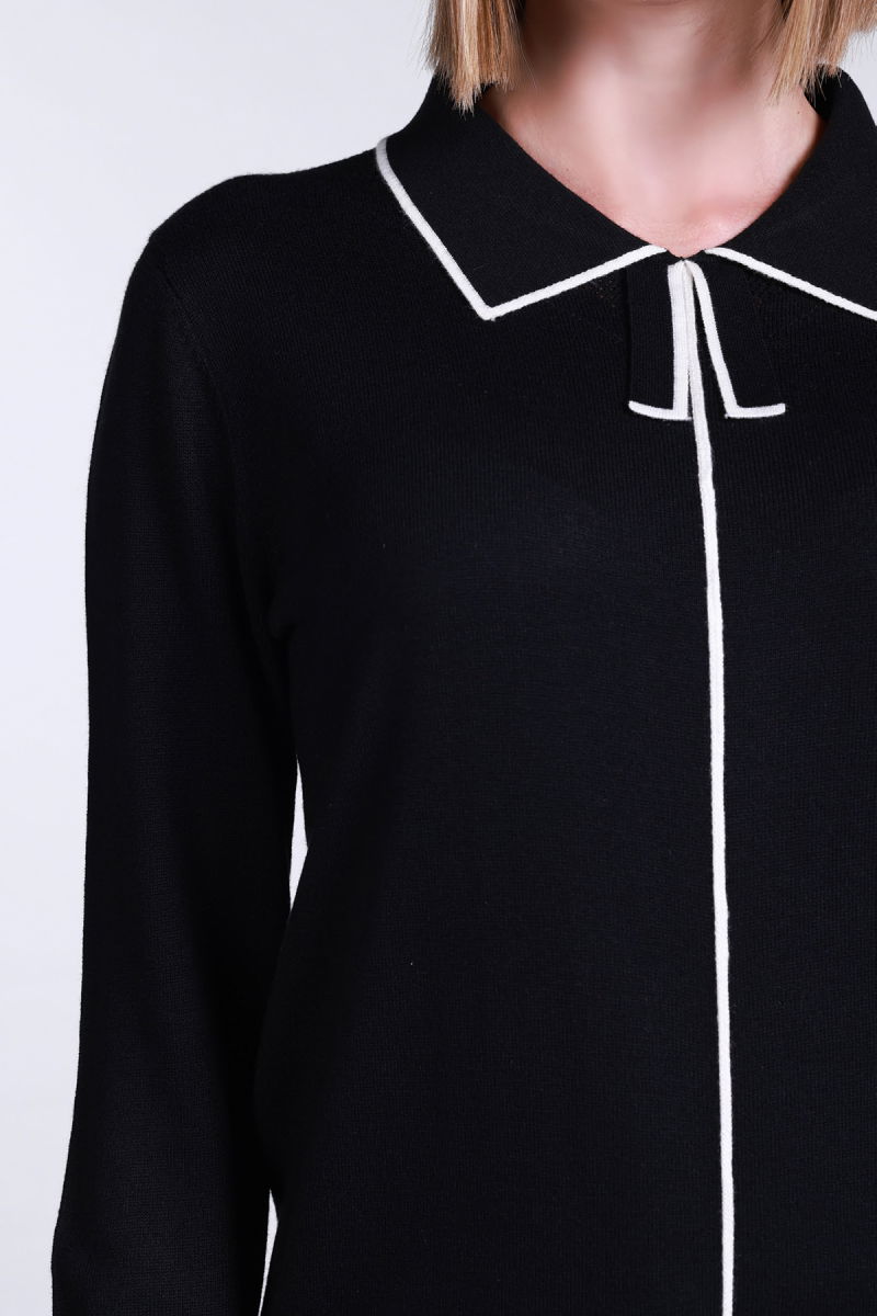 Sempre Kadın Polo Yaka Uzun Kollu Yün Kazak 2734 Siyah-Fildişi - 3