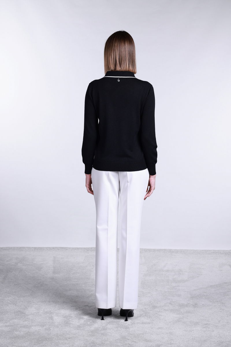 Sempre Kadın Polo Yaka Uzun Kollu Yün Kazak 2734 Siyah-Fildişi - 4