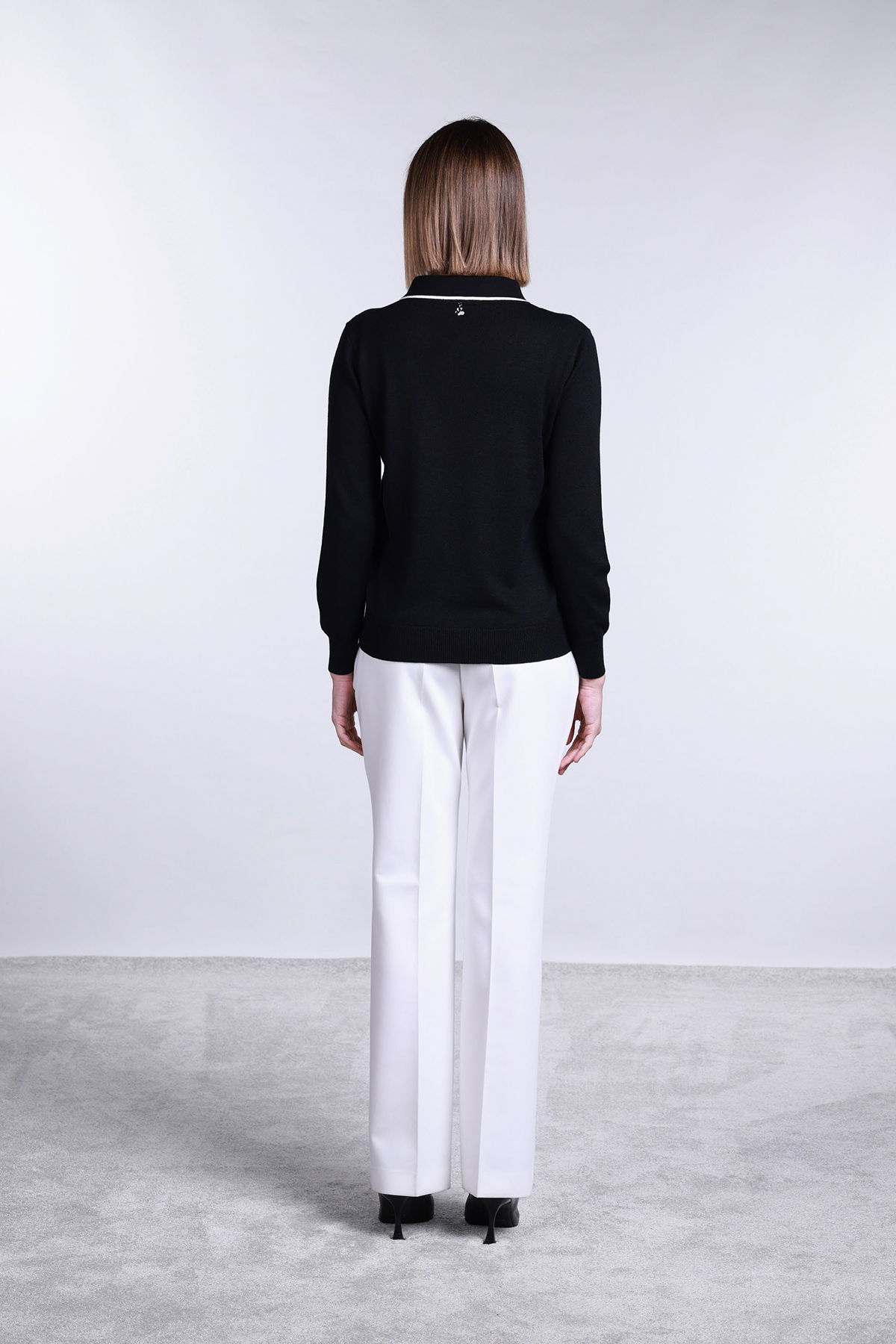 Sempre Kadın Polo Yaka Uzun Kollu Yün Kazak 2734 Siyah-Fildişi - 4