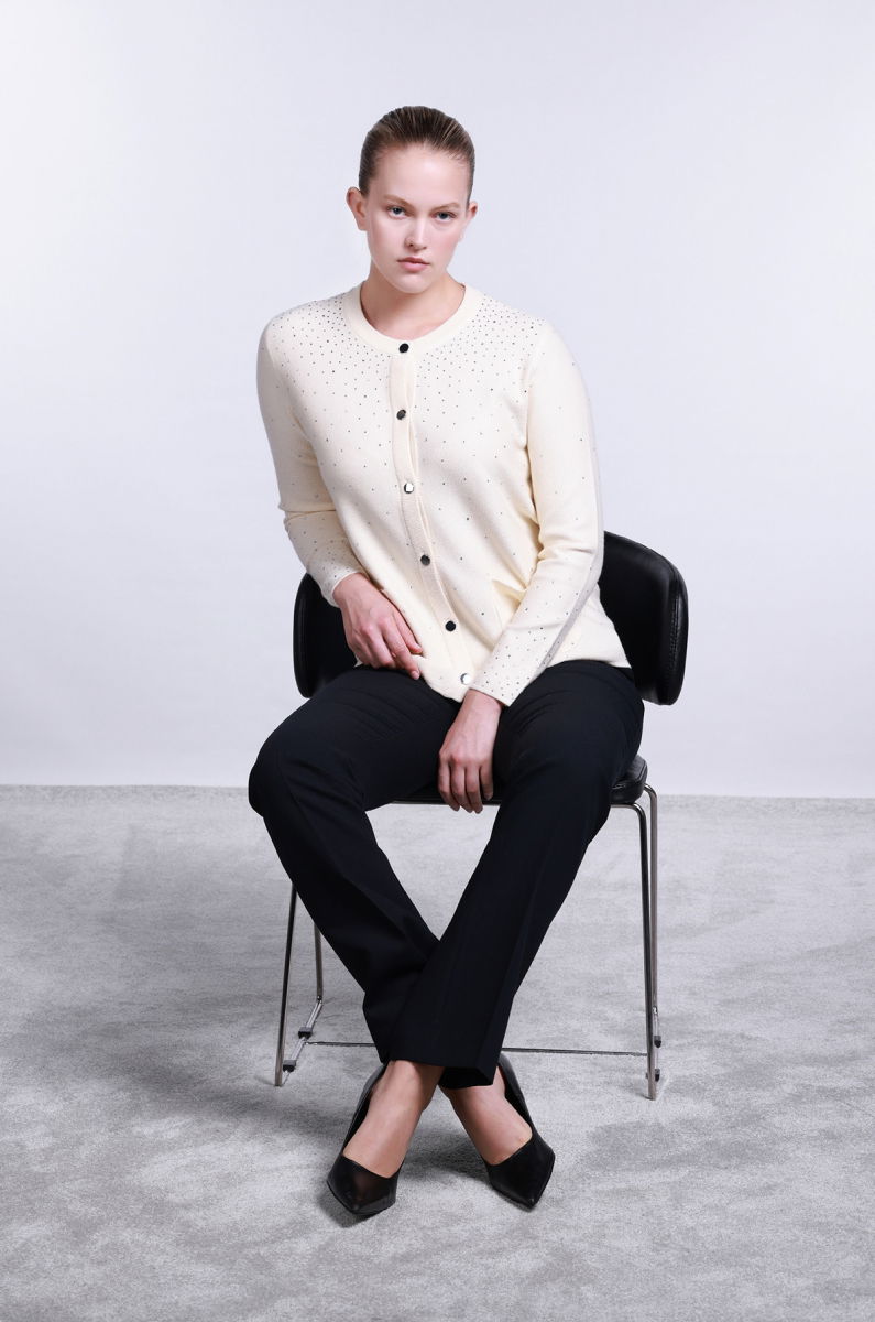 Sempre Kadın Taş Süslemeli Torba Cepli Hırka 2700 Fildişi 