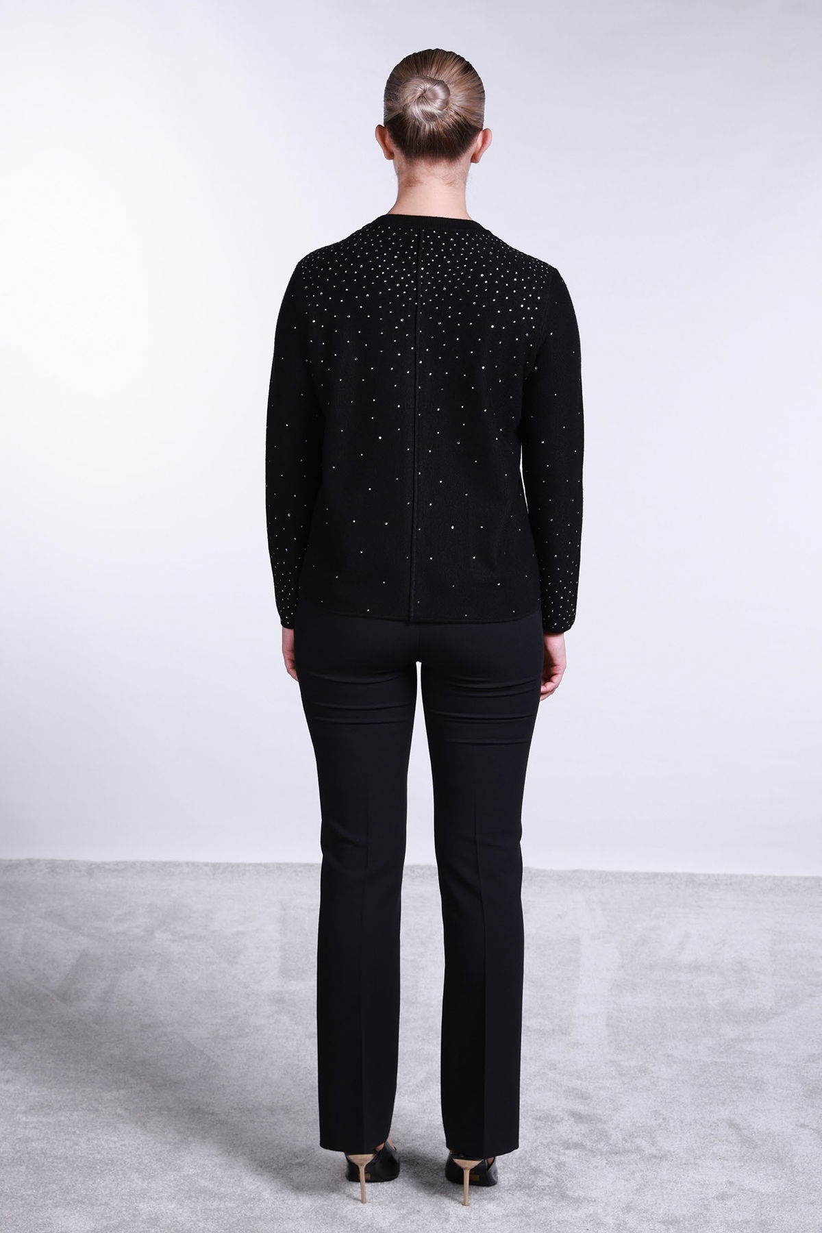 Sempre Kadın Taş Süslemeli Torba Cepli Hırka 2700 Siyah - 4